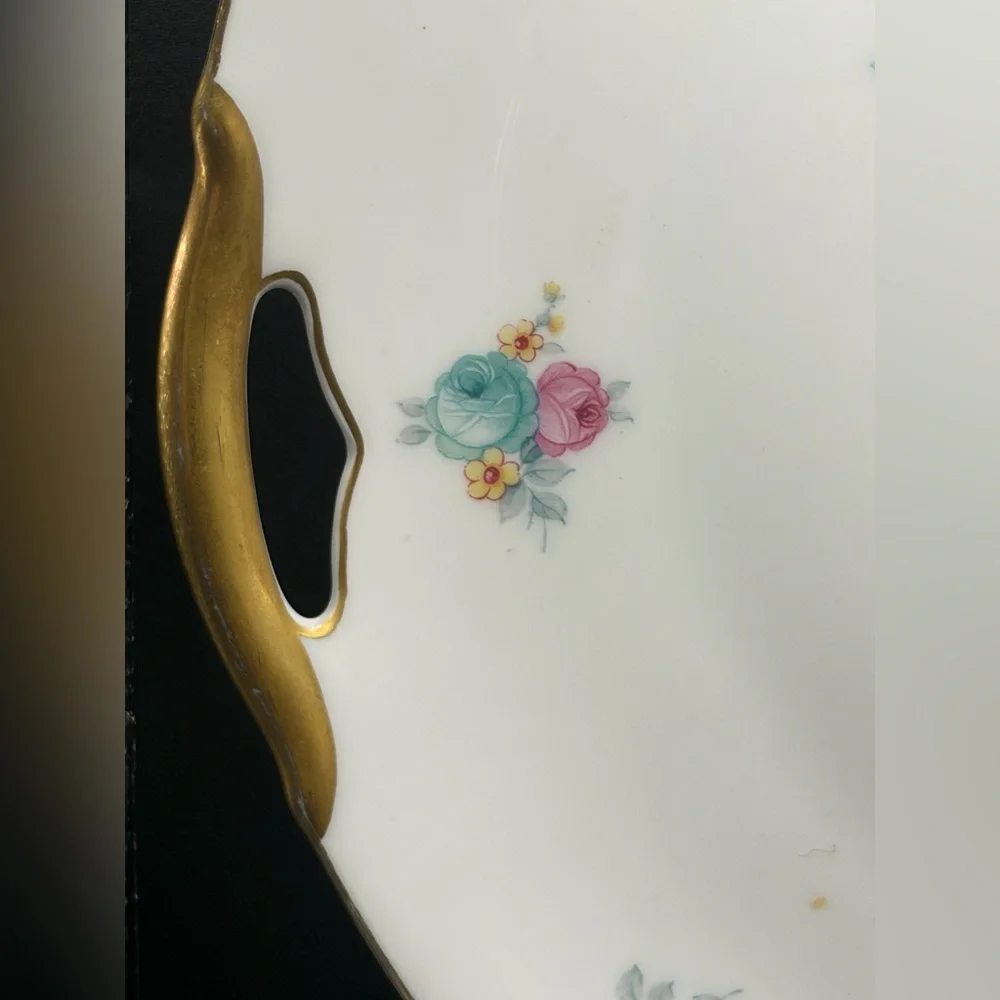 KPM Vintage Floral Gold Trim Handled Porcelain Serving Plate Platter Serveware